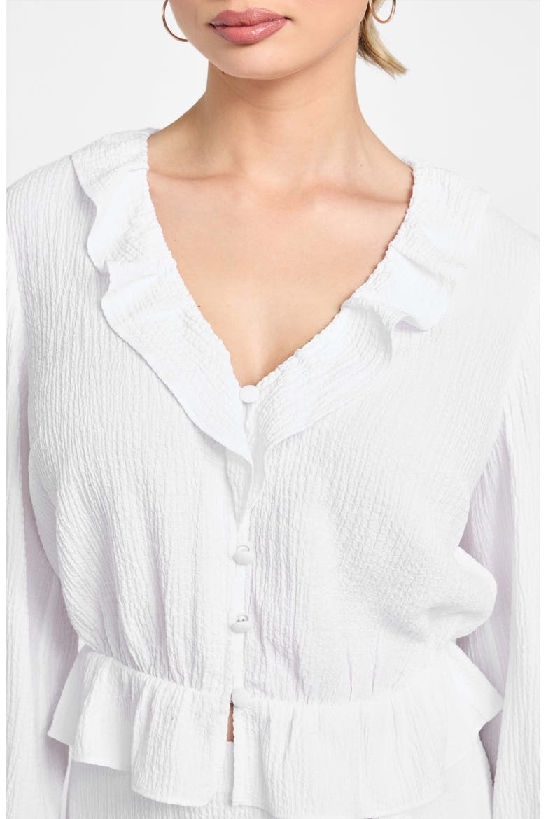 Shaelo Long Sleeve Button-Up Crop Top, Alternate, color, WHITE
