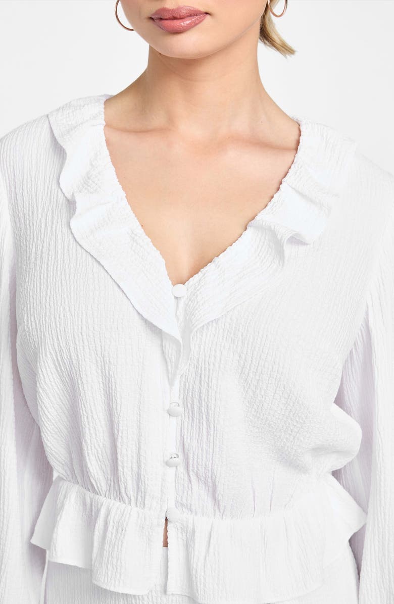 GUESS Shaelo Long Sleeve Button-Up Crop Top, Alternate, color,