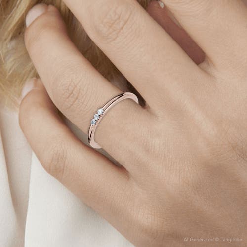 Bliss Diamond Delicate Diamond 3-stone Minimalist Anniversary Wedding Ring 14k Gold Lab Grown In Gold
