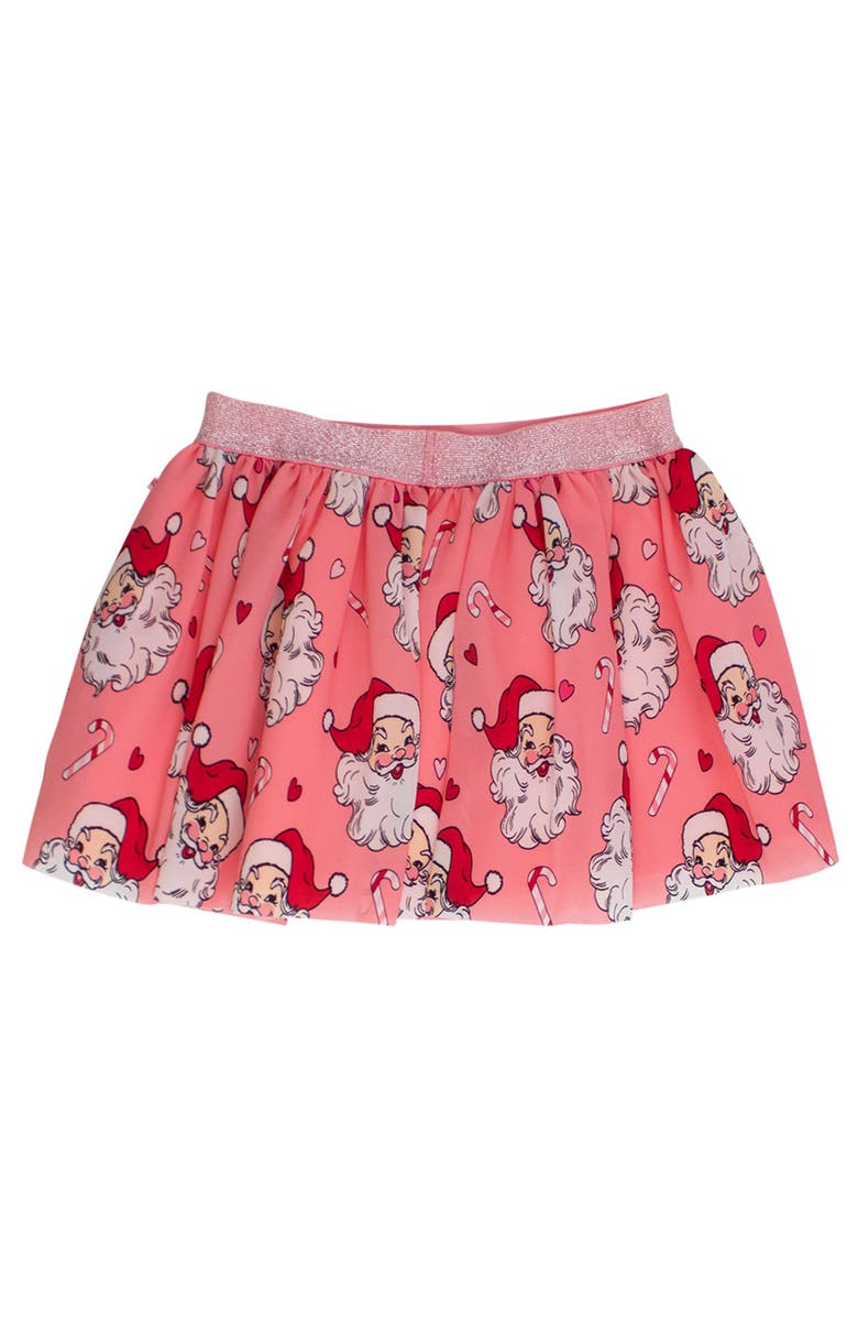 RuffleButts Girls Elastic Waist Tulle Skirt, Alternate, color, Pink Santa Joy