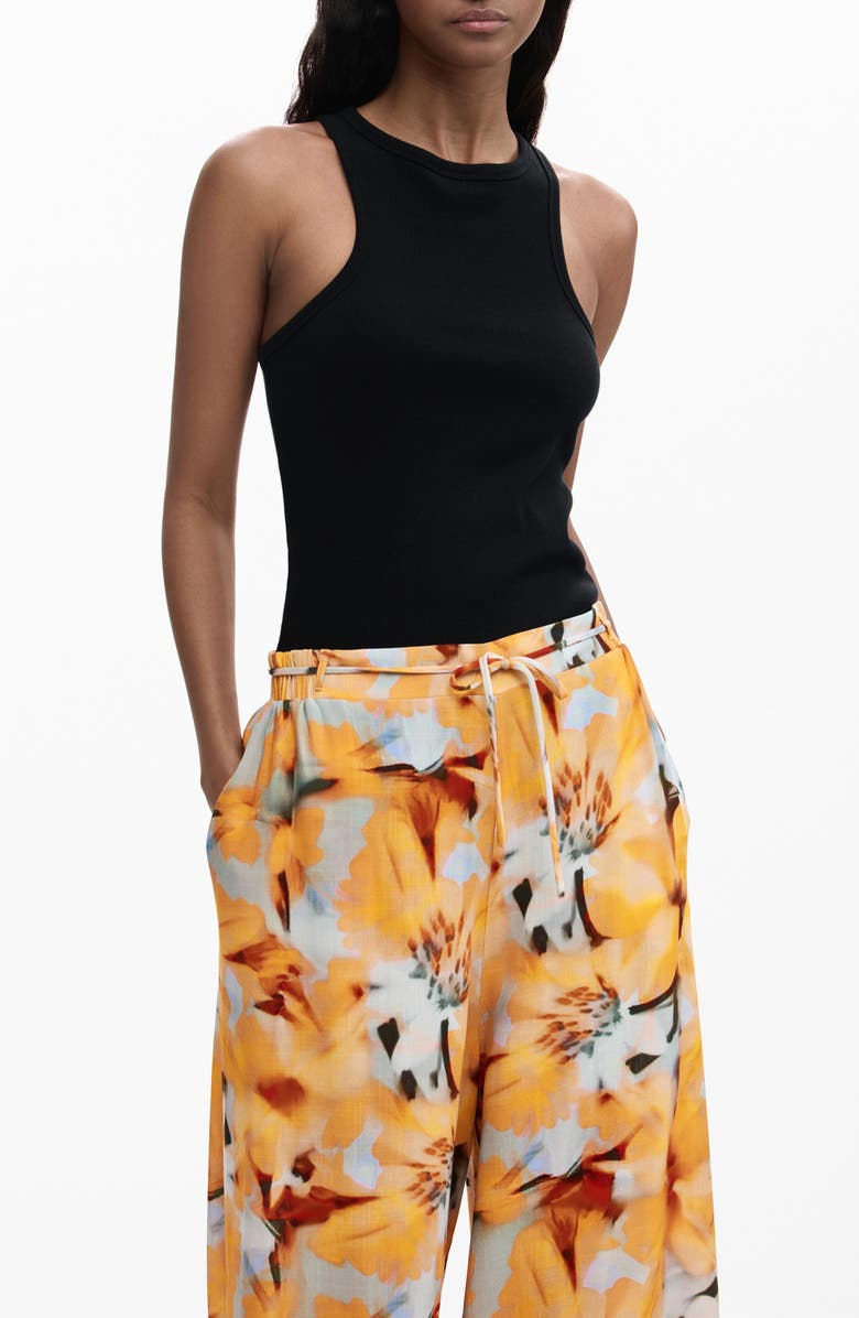 Desigual Tie Waist Print Wide Leg Pants, Alternate, color, Light Blue