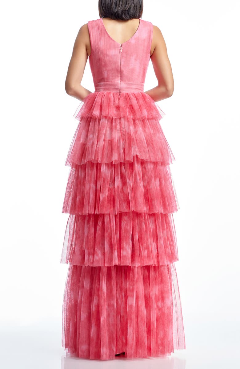 Dress the Population Radhika Tiered Plissé Tulle Gown, Alternate, color, Raspberry Multi