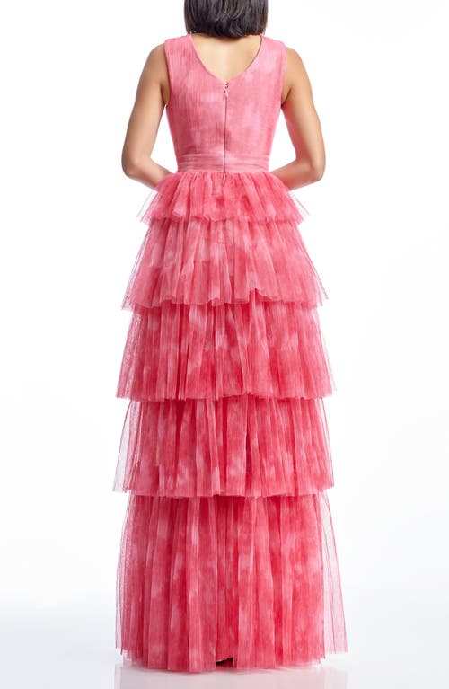 Dress The Population Radhika Tiered Plissé Tulle Gown In Raspberry Multi