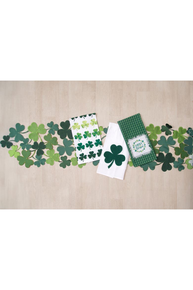 Watercolor Clovers St. Patrick's Day 100% Cotton Graphic Print Handtowel, Alternate, color, Green