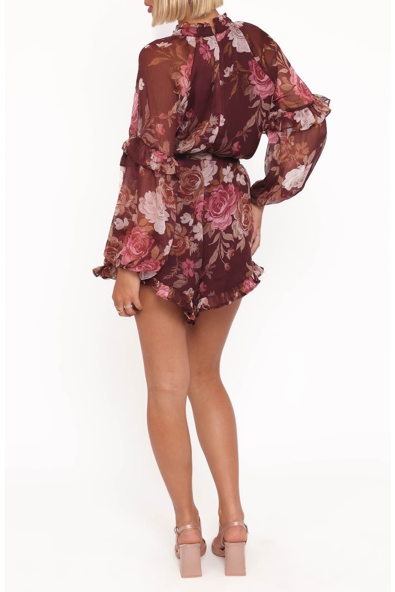Delaney Floral Print Ruffle Chiffon Romper, Alternate, color, BRANDY BLOOM