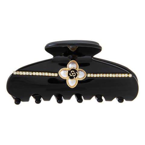Pearl Flower W/ Rhinestone Large Claw Clip