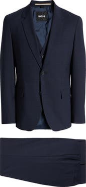 BOSS Houston Slim Fit 3-Piece Navy Check Suit | Nordstrom