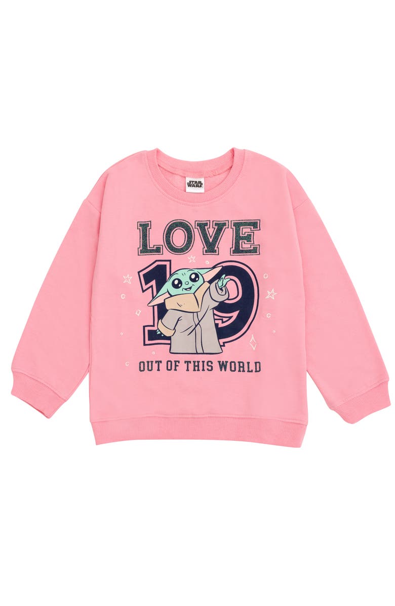 Star Wars The Mandalorian Grogu 2-Piece Sweatshirt and Pleated Skirt Set, Alternate, color, Grogu Pink Plaid