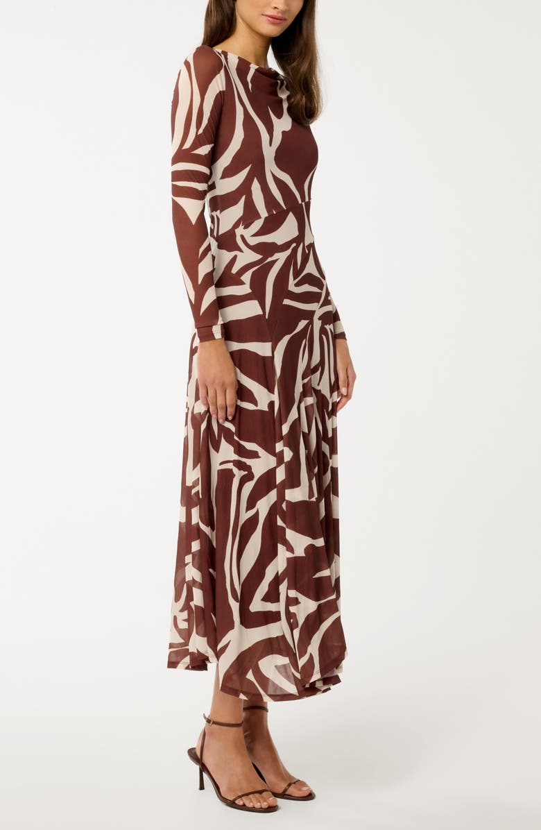 Ever New Tanny Long Sleeve Asymmetric Hem Mesh Midi Dress, Alternate, color, Dark Drew Abstract