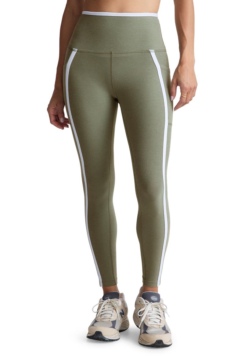 Out of Pocket Side Stripe High Waist Pocket Leggings, Main, color, GREY SAGE/ CLOUD WHI