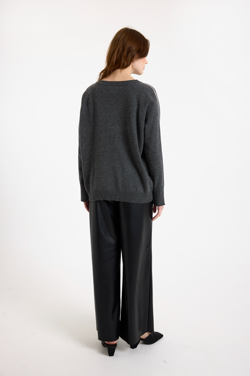 Brodie Pure Cashmere Glitz Split Cuff Relaxed V-neck Jumper
