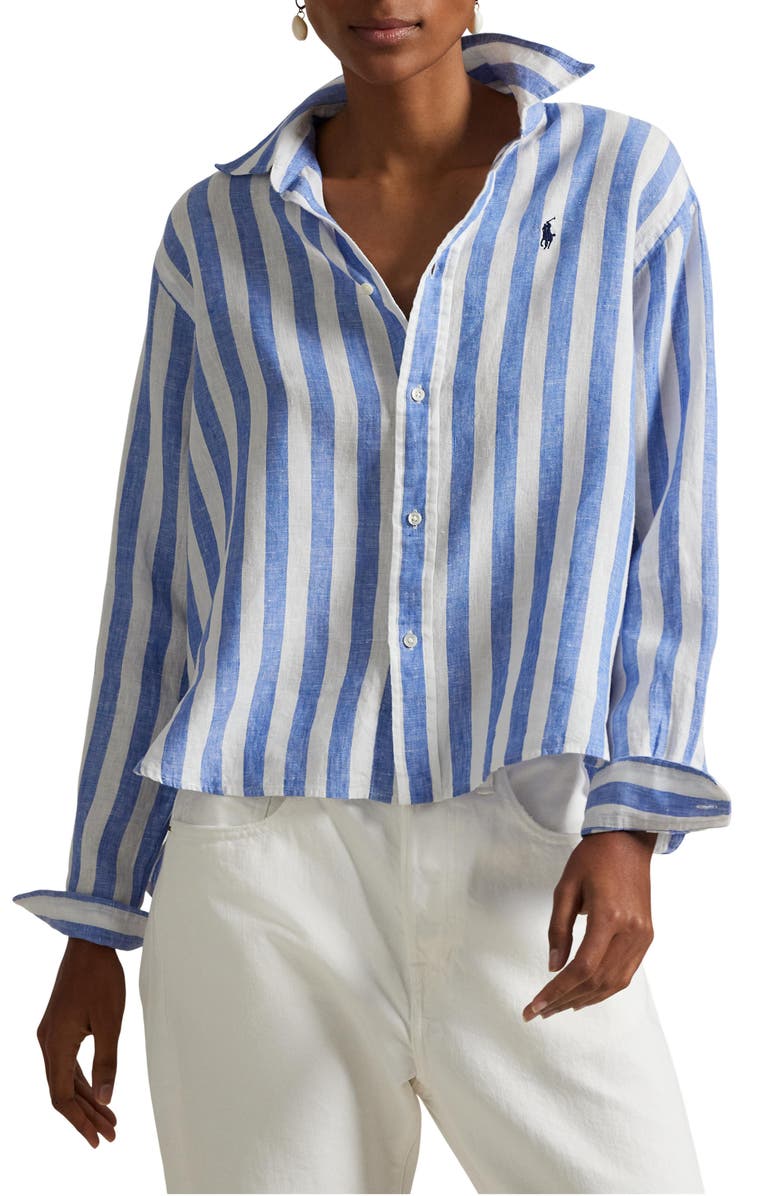 Polo Ralph Lauren Stripe Boxy Linen Button-Up Shirt, Main, color, 