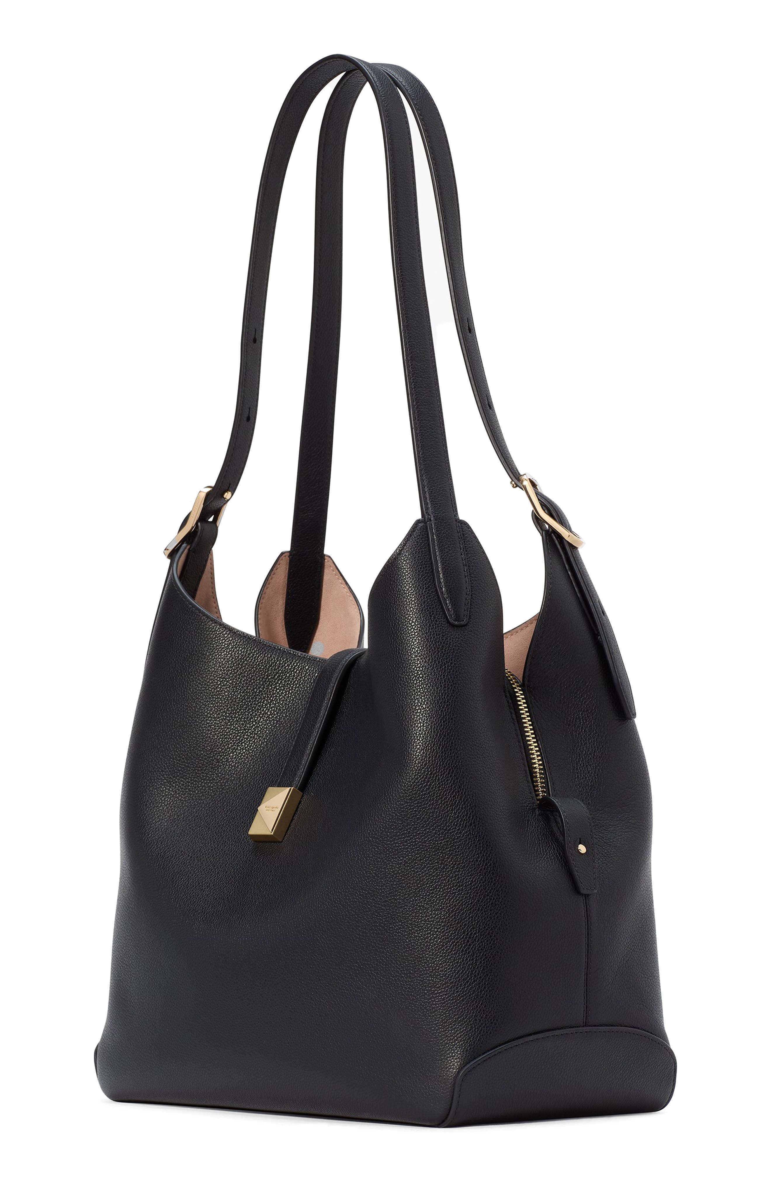 Kate Spade New York large deco pebbled leather shoulder bag, Alternate, color, Black