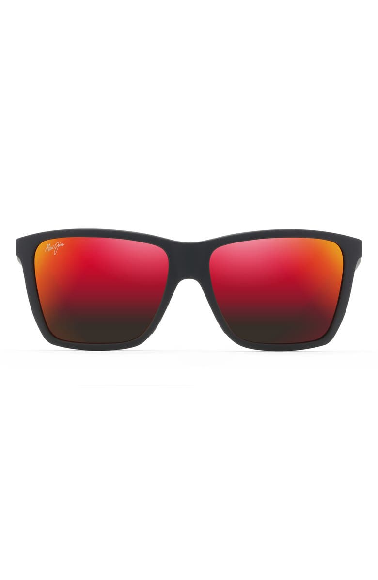 Maui Jim Cruzem 57mm PolarizedPlus2<sup>®</sup> Rectangular Sunglasses, Main, color, Black Matte/ Hawaii Lava