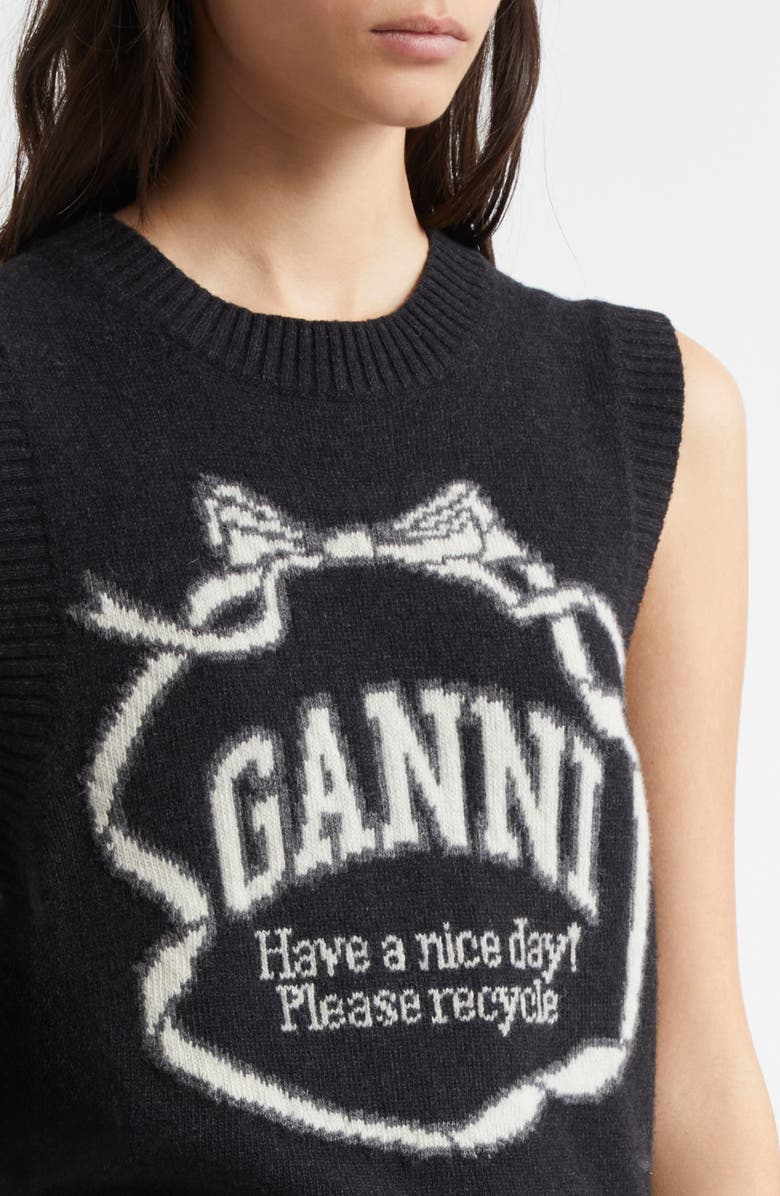 Ganni Logo Graphic Wool Blend Sweater Vest, Alternate, color, 