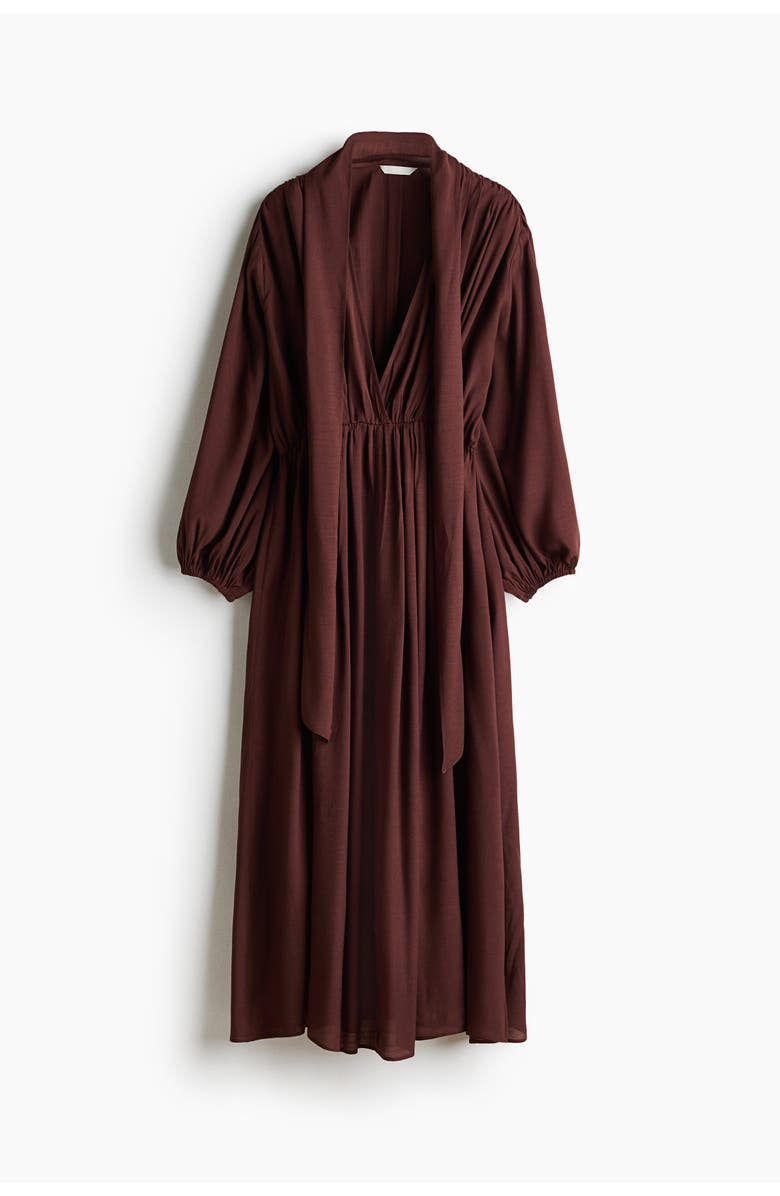 H&M Scarf-detail Balloon-sleeved Dress, Alternate, color, Burgundy