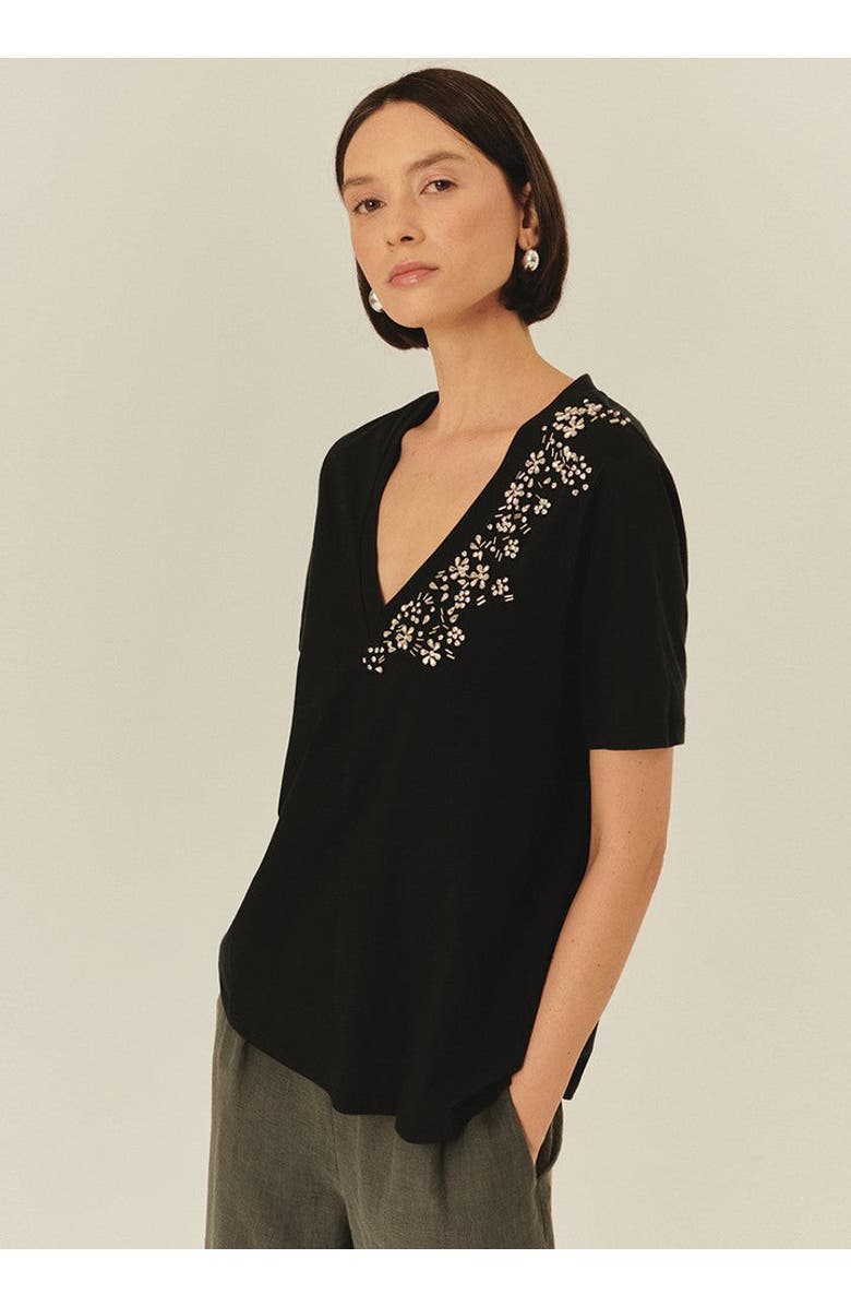 Exquise Mallory Understated Embellished Tee, Main, color, Black