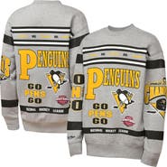 Mitchell & Ness Youth Mitchell & Ness Heather Gray Pittsburgh Penguins Allover Print Fleece Crewneck Sweatshirt
