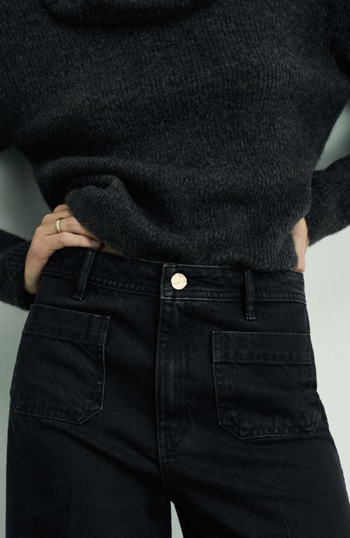 Mango Patch Pocket Wide Leg Jeans In Black Denim