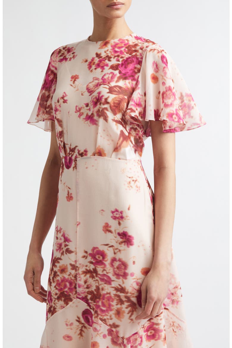 Floral Print Silk Voile Midi Dress, Alternate, color, ROSE BOUQUET CAMISOLE PINK