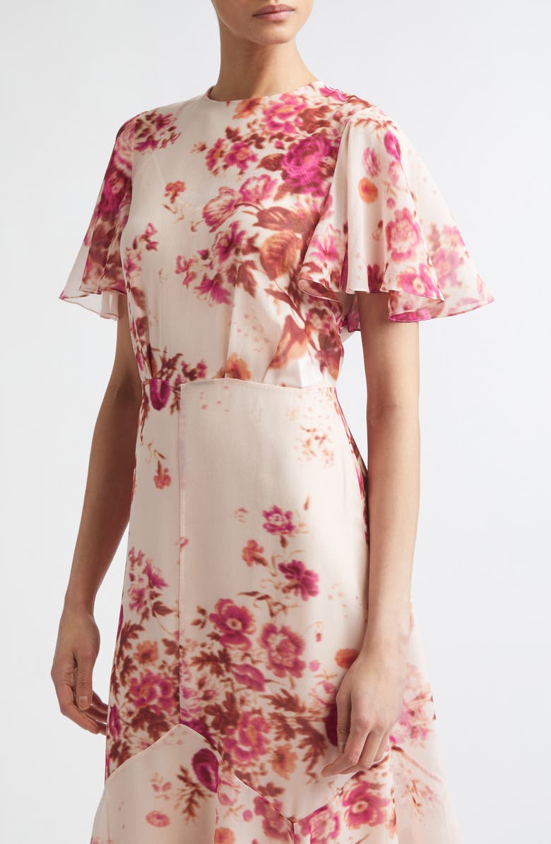 Erdem Floral Print Silk Voile Midi Dress, Alternate, color, Rose Bouquet Camisole Pink