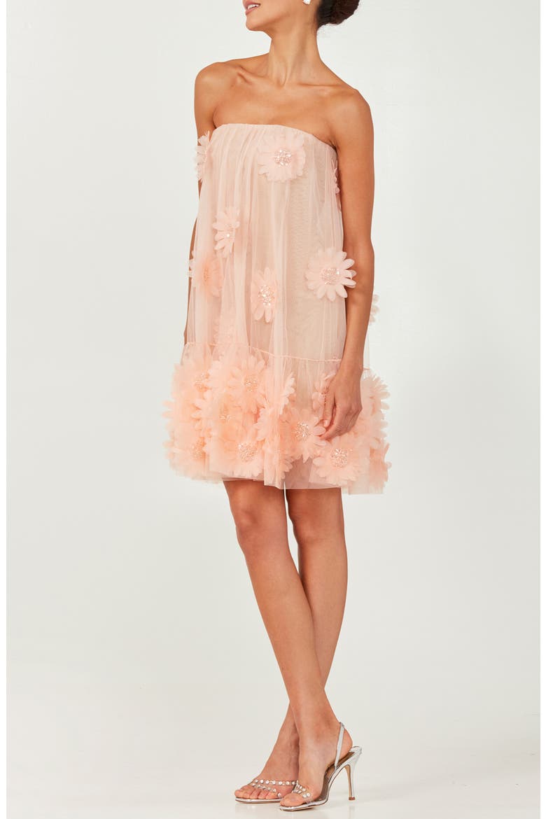 Bianca Beaded Floral Appliqué Strapless Cocktail Minidress, Alternate, color, BLUSH