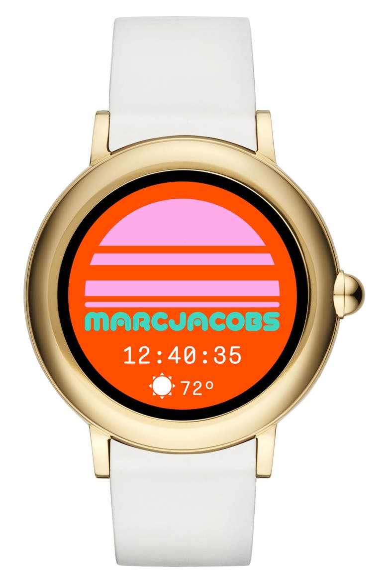 Marc Jacobs Riley Silcone Strap Smart Watch, 44mm, Main, color, WHITE/ GOLD