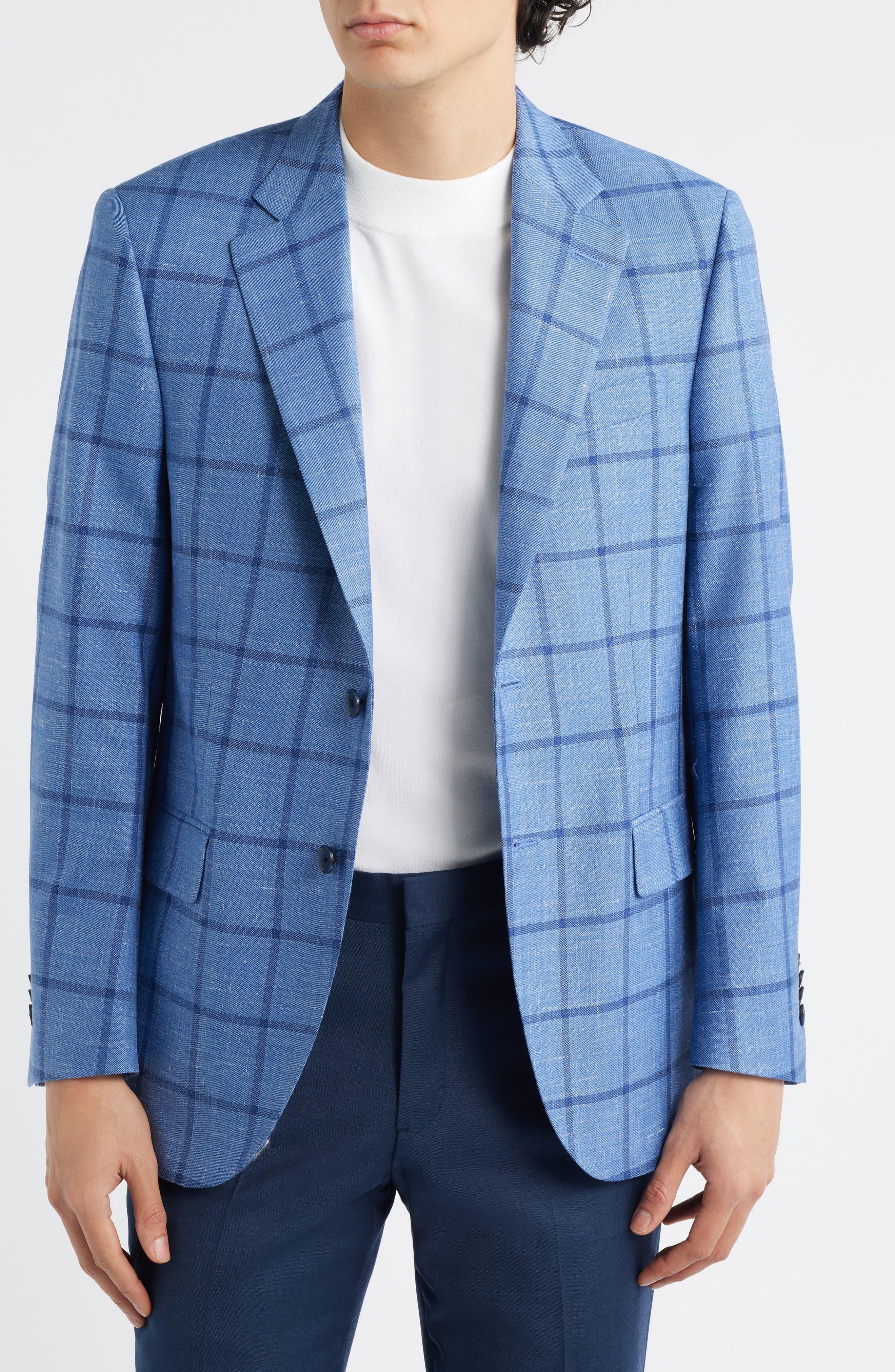 Flynn Classic Fit Blue Windowpane Check Wool Blend Sport Coat (Men