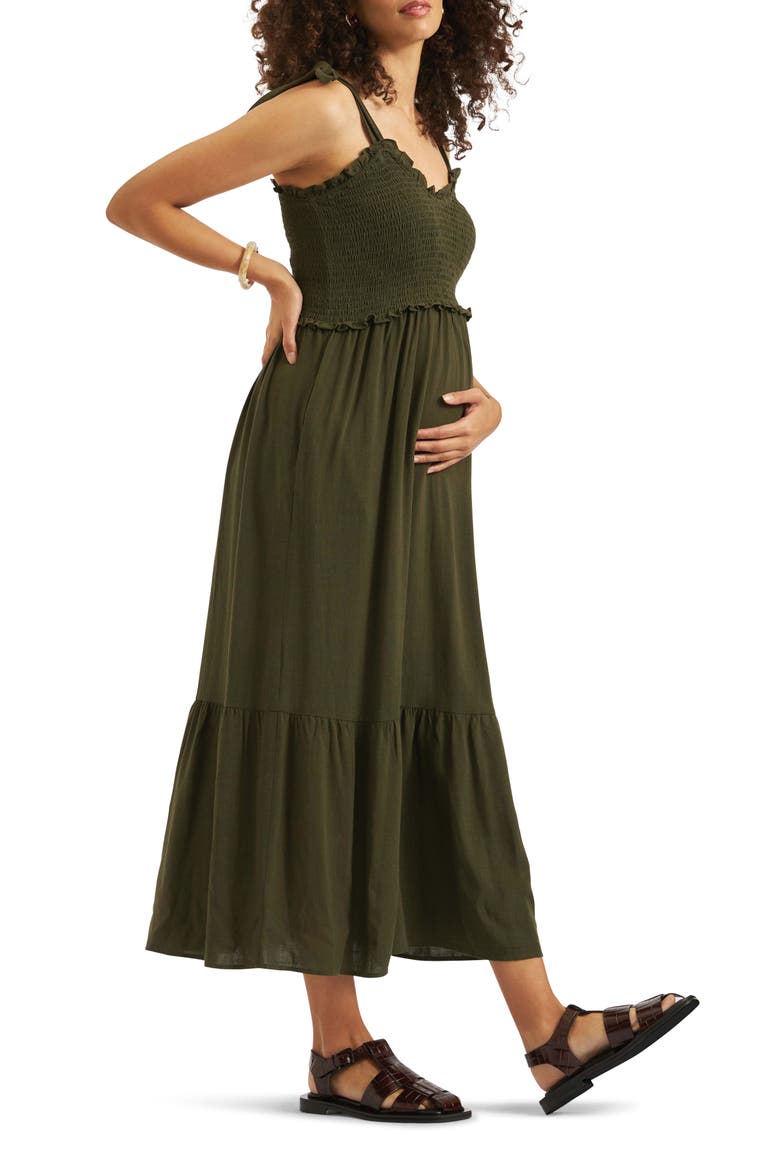 Brandi Shirred Dress, Alternate, color, KHAKI