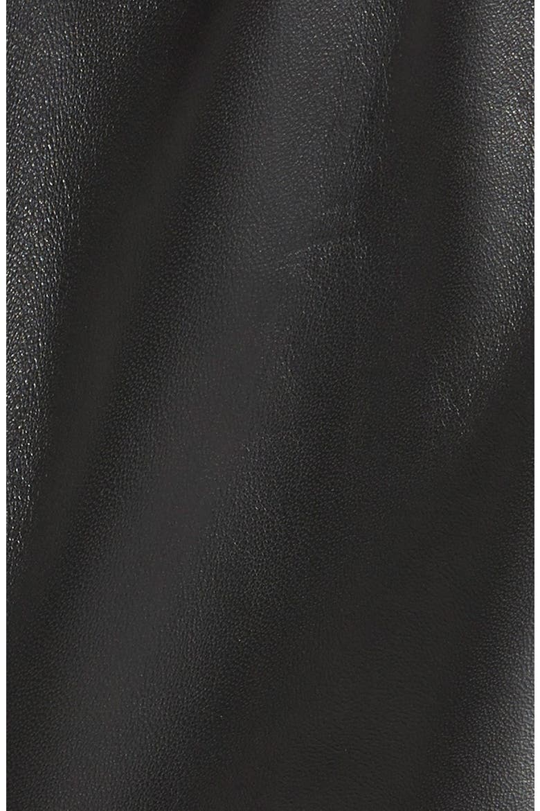 Knit Collar Lambskin Leather Bomber Jacket, Alternate, color, BLACK