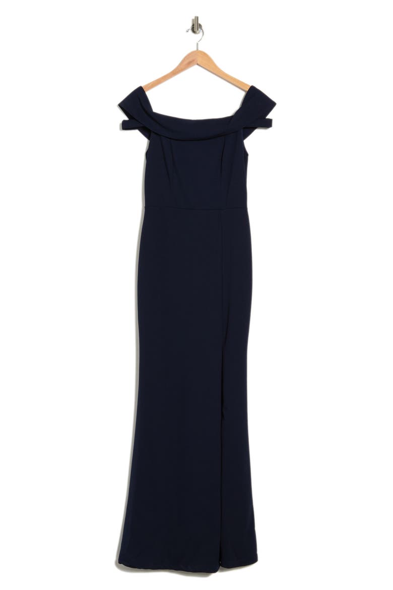 Bateau Neck Slit Gown, Main, color, BLACK