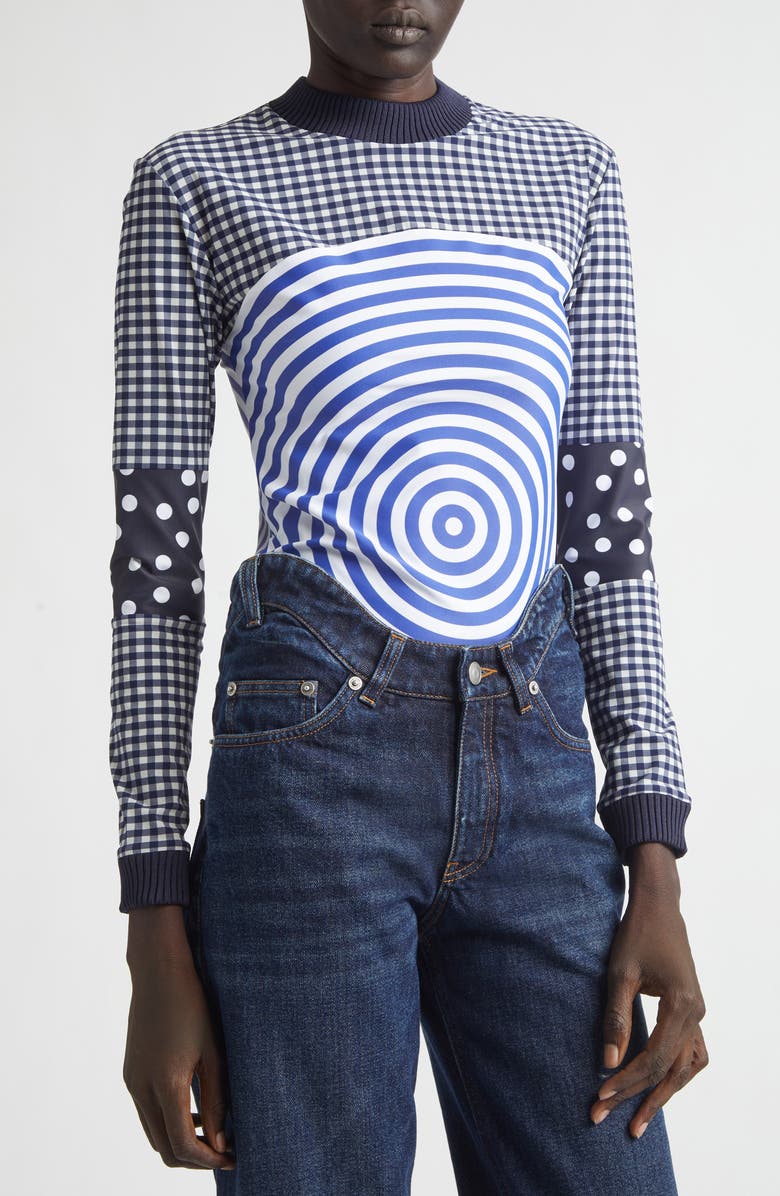 Jean Paul Gaultier Vichy & Target Mixed Print Jersey Top, Alternate, color, 
