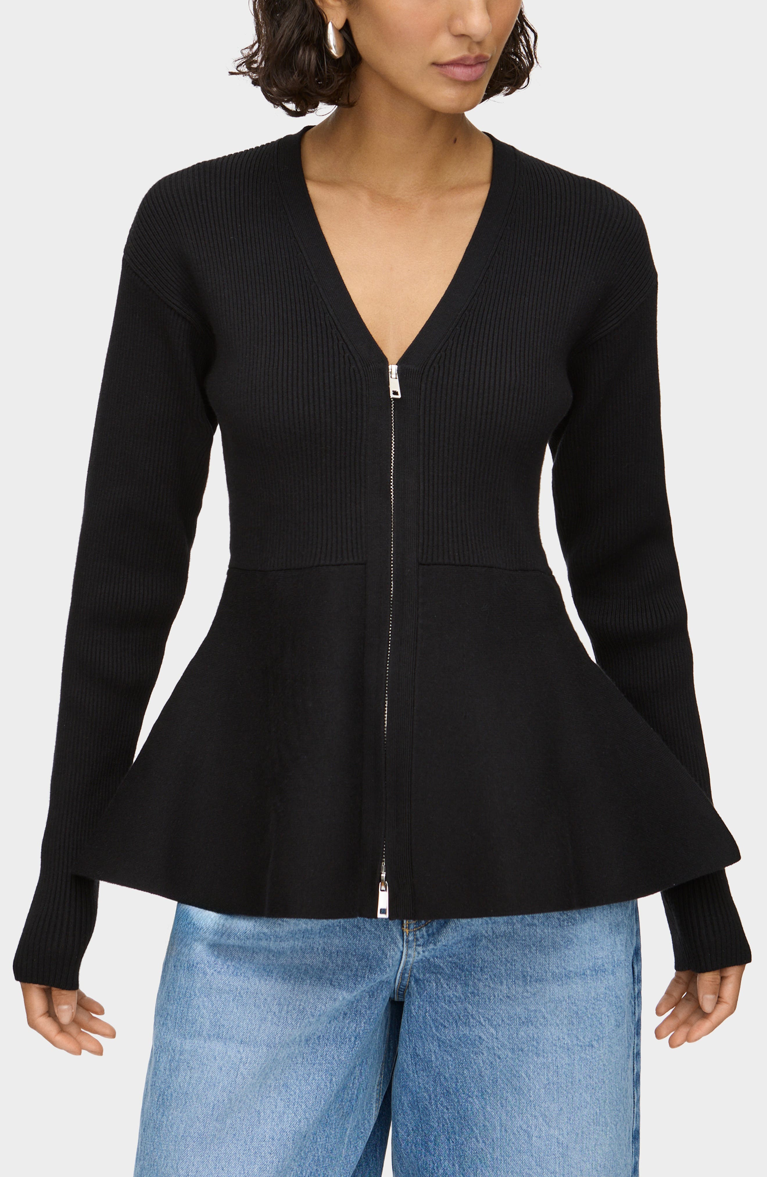 ALIGNE Peplum Detail Rib Zip Cardigan