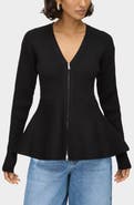 ALIGNE Peplum Detail Rib Zip Cardigan