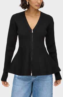 ALIGNE Peplum Detail Rib Zip Cardigan