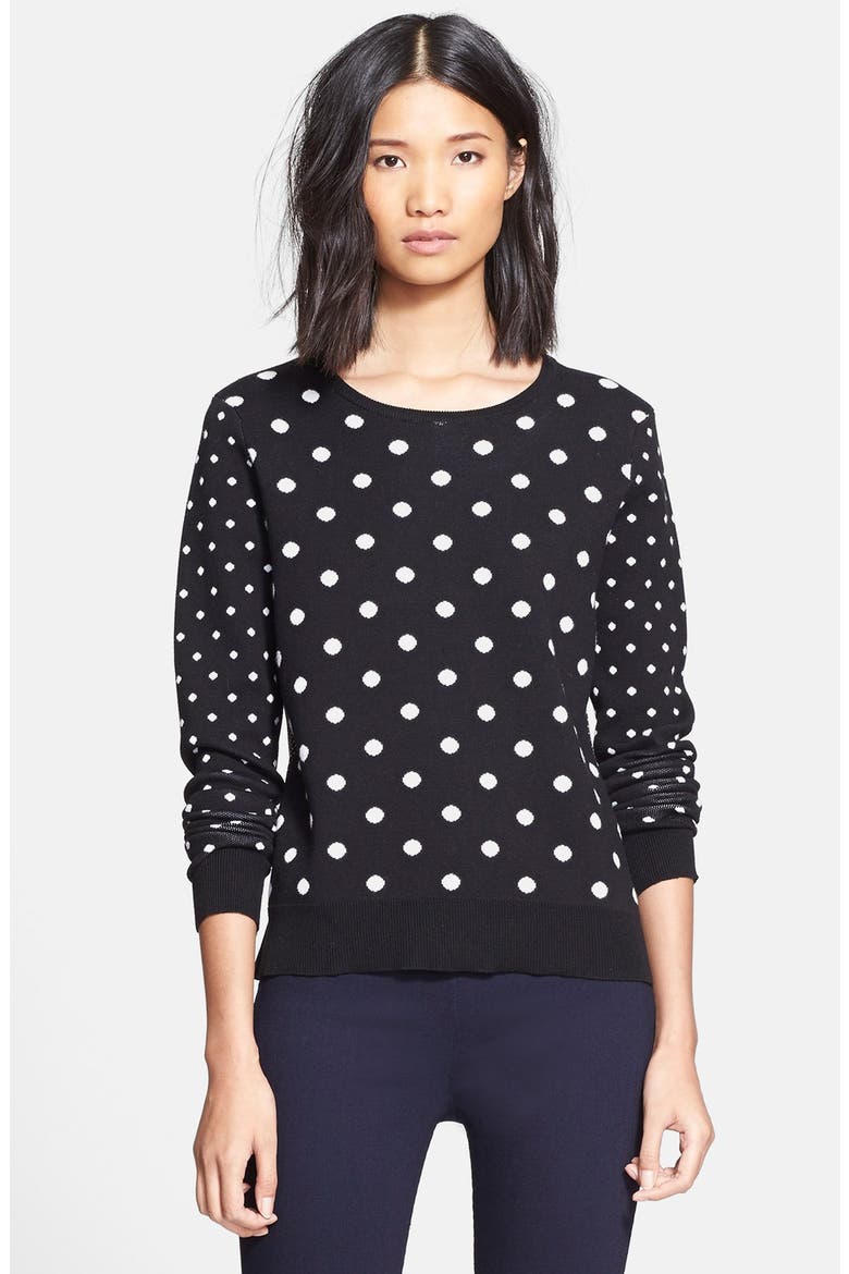 Polka Dot Sweater with Shirttail Hem, Main, color, BLACK/ WHITE