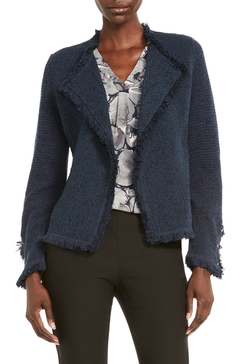 Fringe Mix Knit Jacket, Main, color, DARK INDIGO