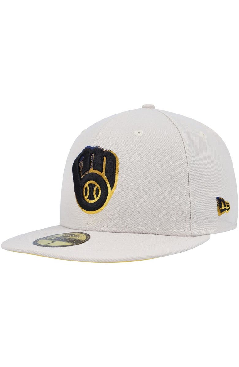New Era Men's New Era Khaki Milwaukee Brewers Stone Dim Undervisor 59FIFTY Fitted Hat, Alternate, color, 