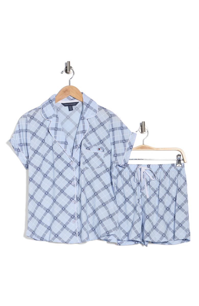 Tommy Hilfiger Piped Trim Pajamas, Main, color, Diagonal Tartan Sweet Blue