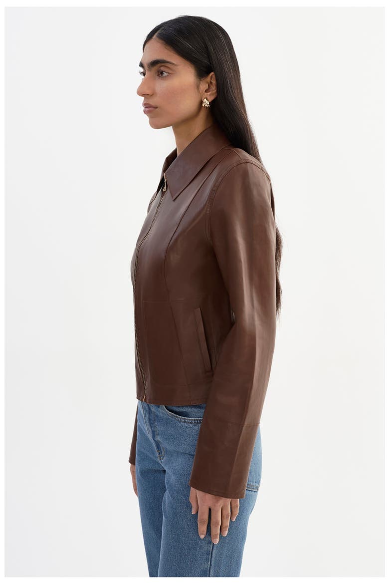 Clarie | Reversible Leather Jacket, Alternate, color, Mid Brown/Gold