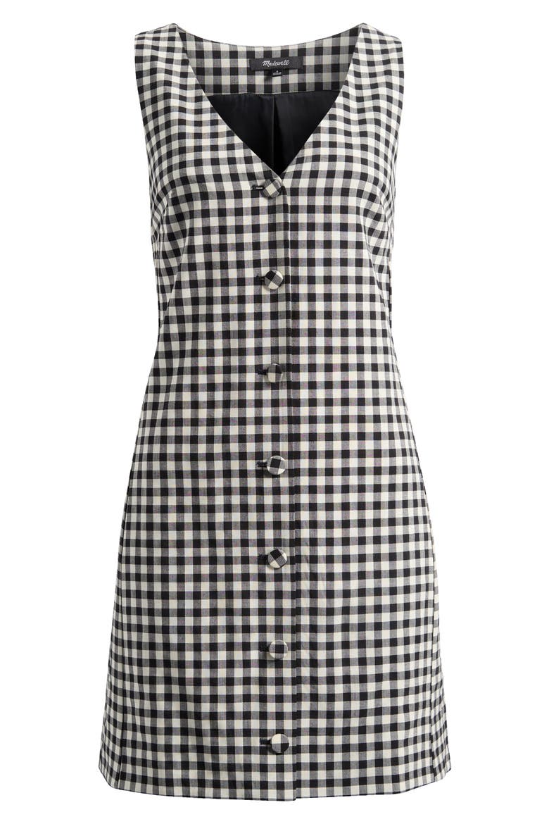 Gingham V-Neck Wool Blend Vest Minidress, Alternate, color, TRUE BLACK