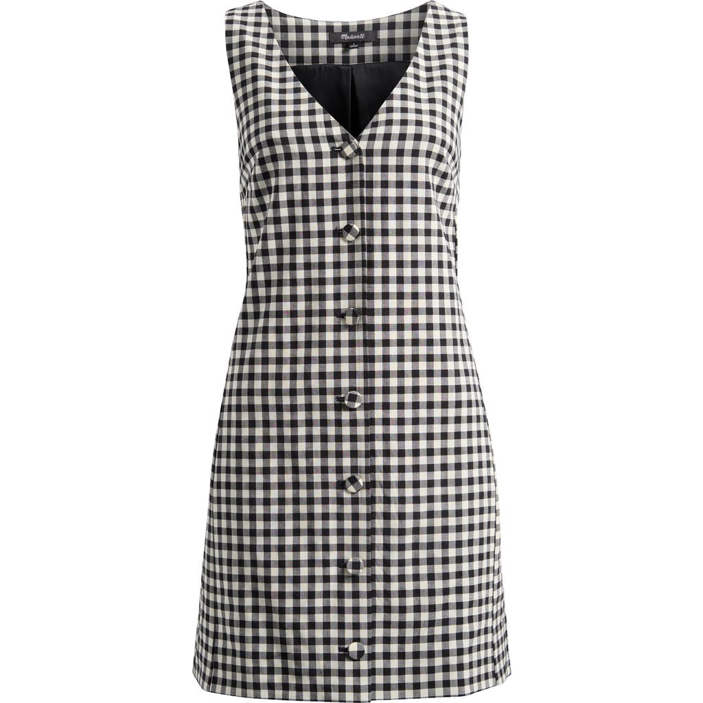 Shop Madewell Gingham V-neck Wool Blend Vest Minidress In True Black