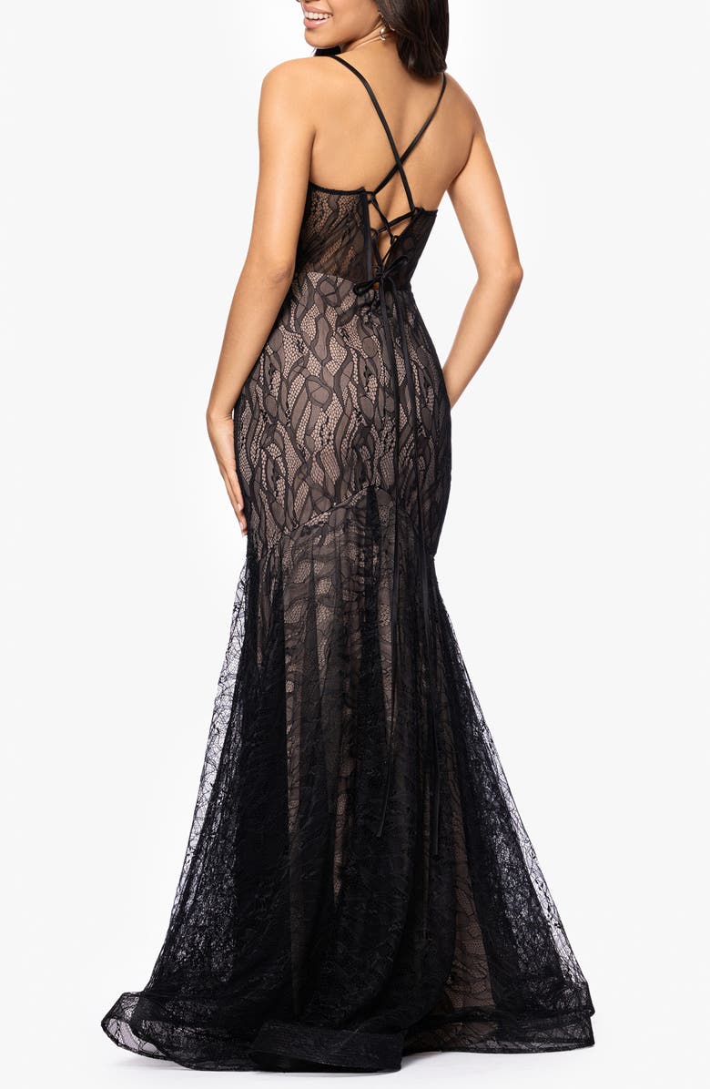 Blondie Nites Sequin Embroidered Trumpet Gown, Alternate, color, Black/ Nude