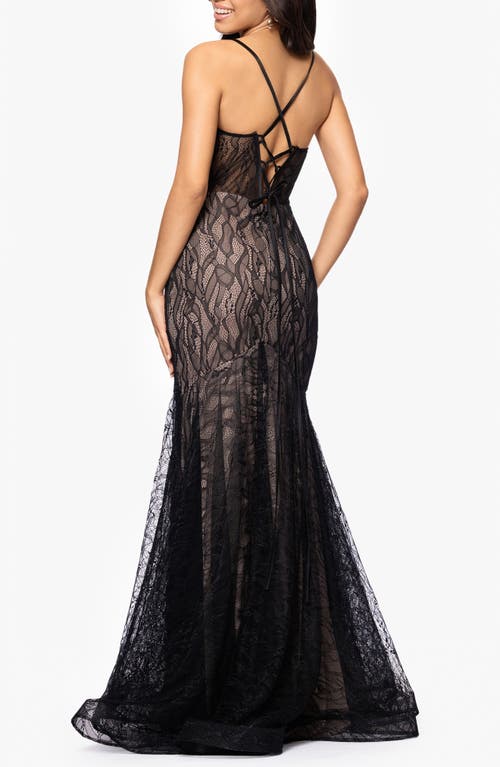 Blondie Nites Sequin Embroidered Trumpet Gown In Black/nude