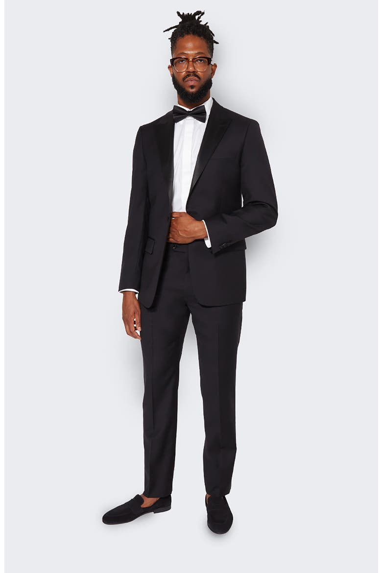 Peak Lapel Solid Wool Tuxedo Jacket, Alternate, color, BLACK