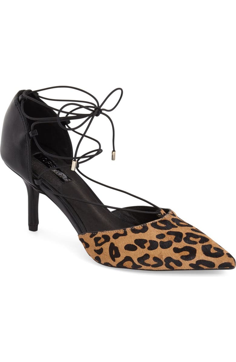 Topshop 'Jessica' Genuine Calf Hair Leopard Print Ghillie Pump, Main, color,
