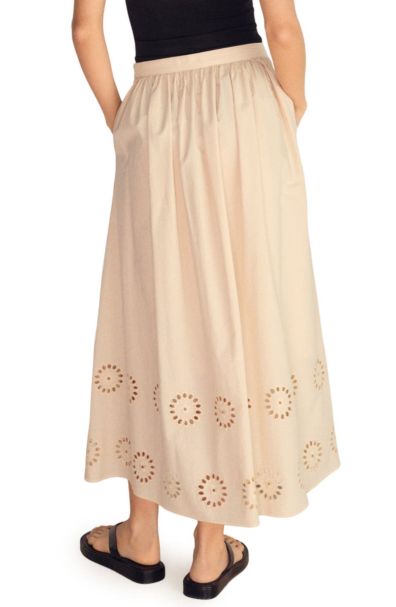 MANGO Eyelet Embroidered Cotton Midi Skirt, Alternate, color, Beige