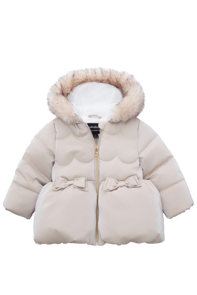 Kids' Luxe Bow Puffer Coat, Main, color, Pearl cream