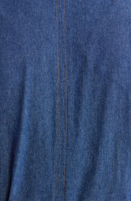 Anne Klein Chambray Double Breasted Belted Trench Coat In Blue