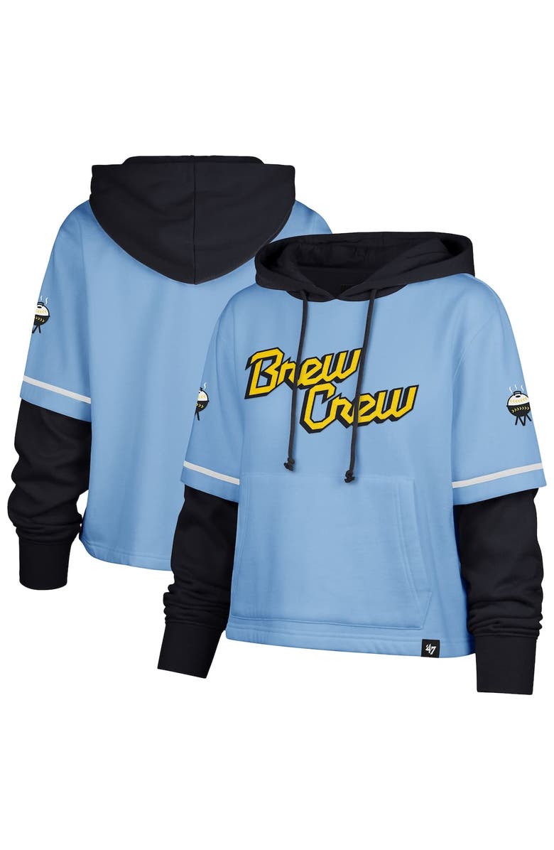 '47 Women's '47  Powder Blue Milwaukee Brewers City Connect Shortstop Cropped Pullover Hoodie, Main, color, Powder Blue